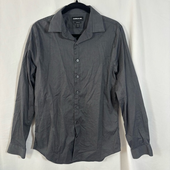 Express 1mx Men’s Grey Button Down Oxford Long Sleeve Stretch Extra Slim Shirt M - Picture 1 of 7
